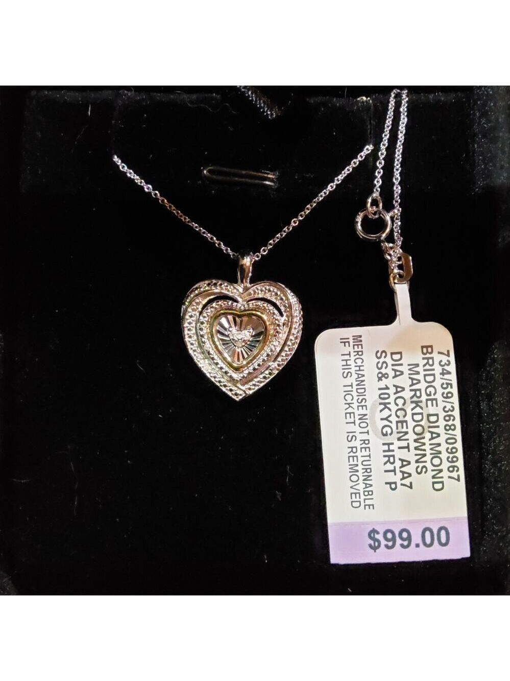 NEW! DIAMOND HEART NECKLACE 10K YELLOW GOLD TWO-TONE SS PENDANT & 18" CHAIN